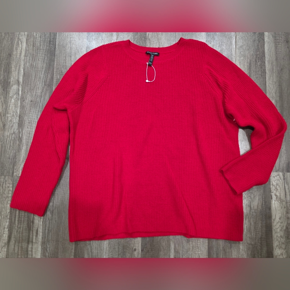Nwot EILEEN FISHER MERINO Women's Red Sweater Quiet Luxury Layering Revolve - Picture 7 of 11